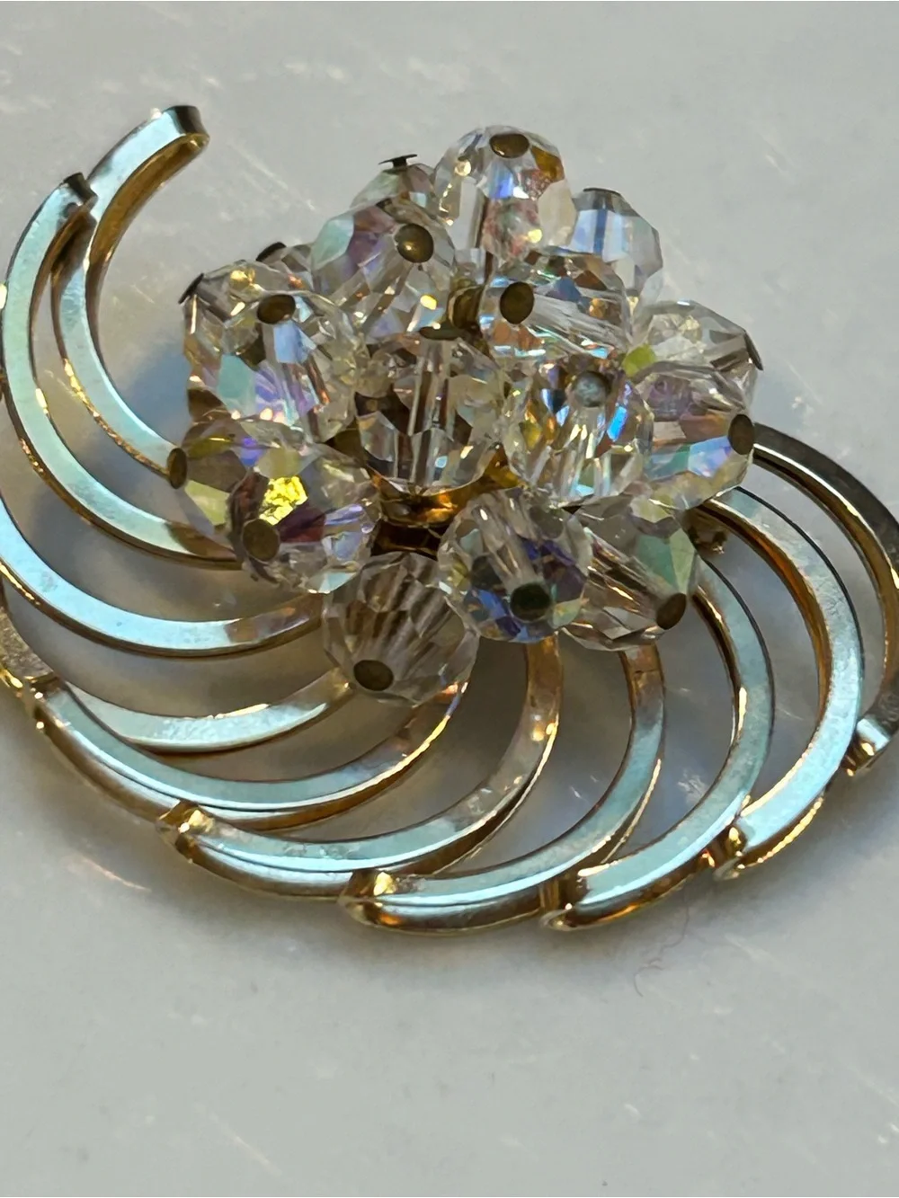 Vintage Crystal Cluster Brooch - Clear Aurora Borealis Sparkle